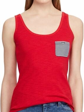 Chaps Women's Plus Size Striped-Pocket Tank Top (Yacht Red, XL)